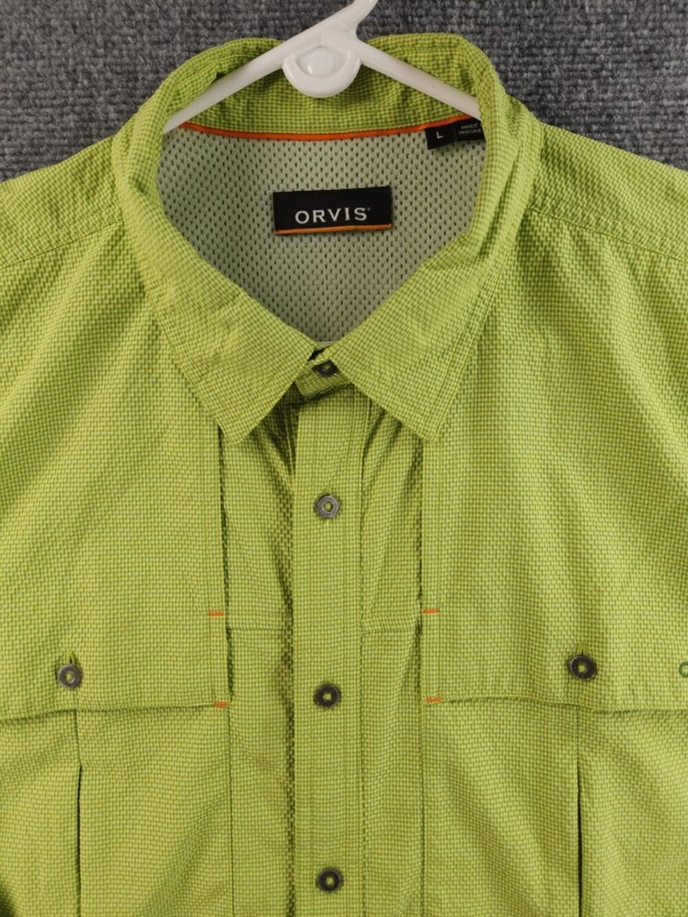 Orvis Green Check Fishing Shirt Long Sleeve Large Nylon Polyester Active Adult